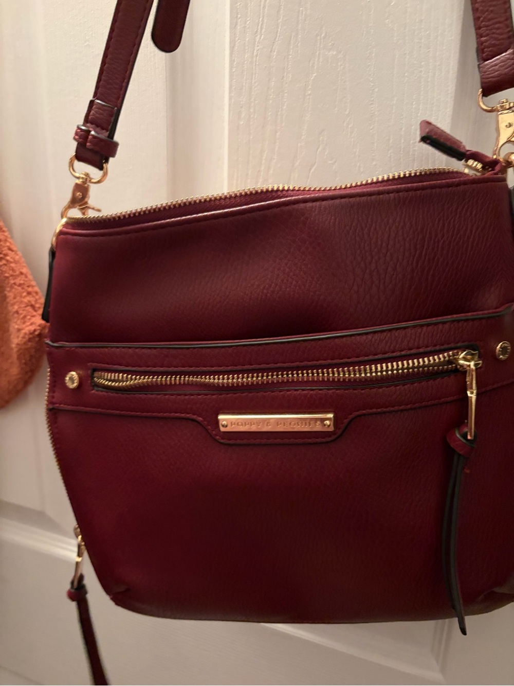Poppy & Peonies Deep Wine Leather Crossbody with Gold Hardware